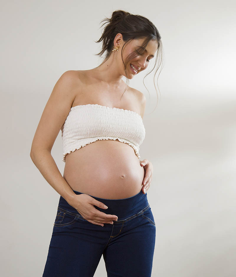 Calça Gestante Jeans Flare Escura