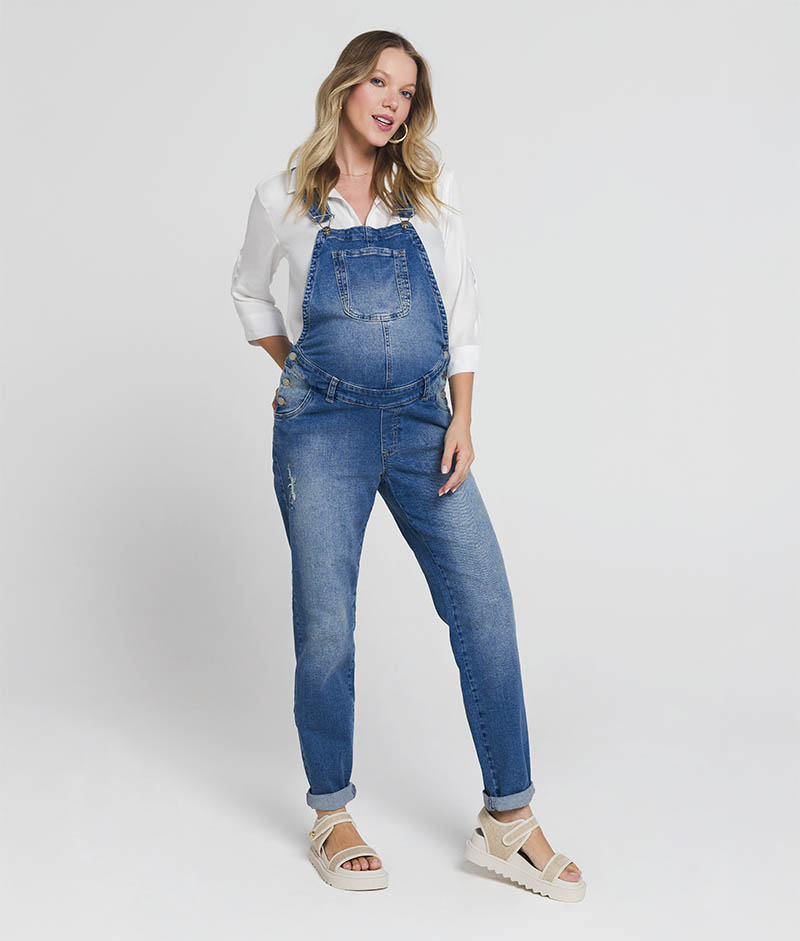 Macacão Gestante Jeans Mommy