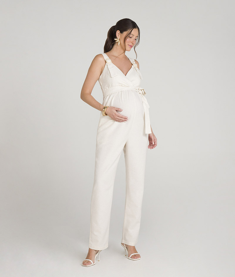 Macacao Gestante Linho Comfy com Fivelas