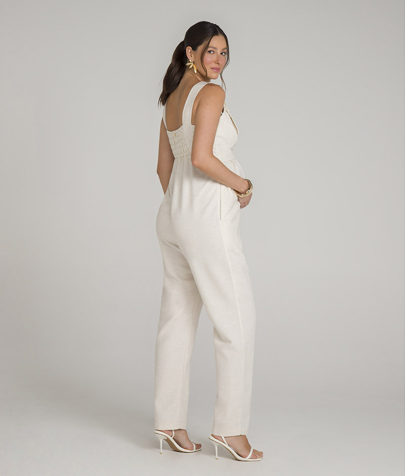 Macacão Gestante Linho Comfy com Fivelas