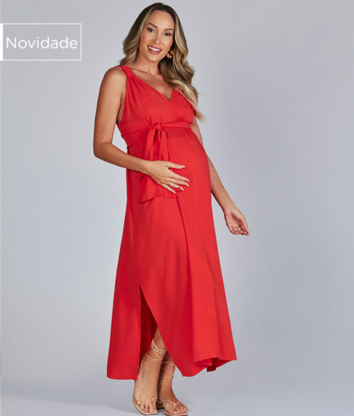 Vestido Gestante Minimalista Vermelho