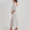 Vestido Gestante Longo com Franzido no Busto Off White