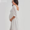 Vestido Gestante Longo com Franzido no Busto Off White