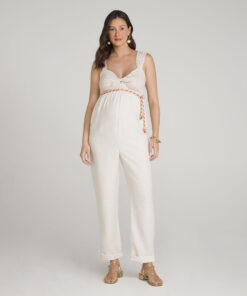 Macacão Gestante Linho com Malha Mocha Mousse