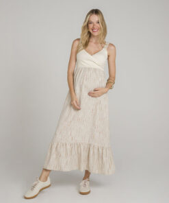 Vestido Gestante Longo Linho Listrado