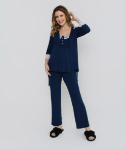 Pijama Gestante Larissa 3 Peças Marinho