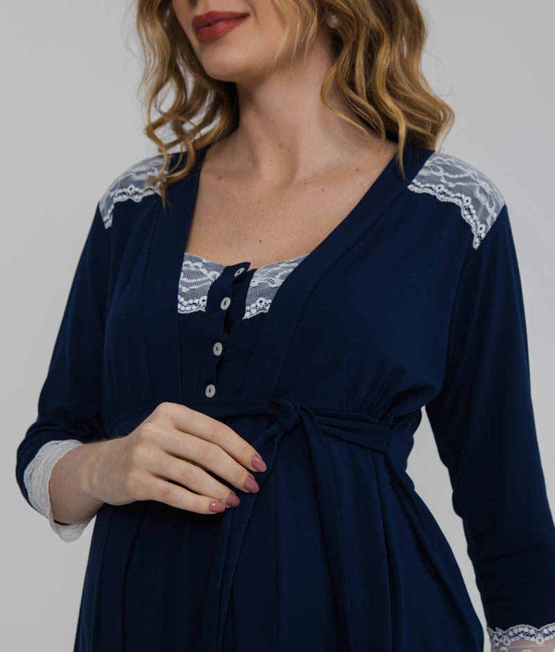 Pijama Gestante Larissa 3 Peças Marinho