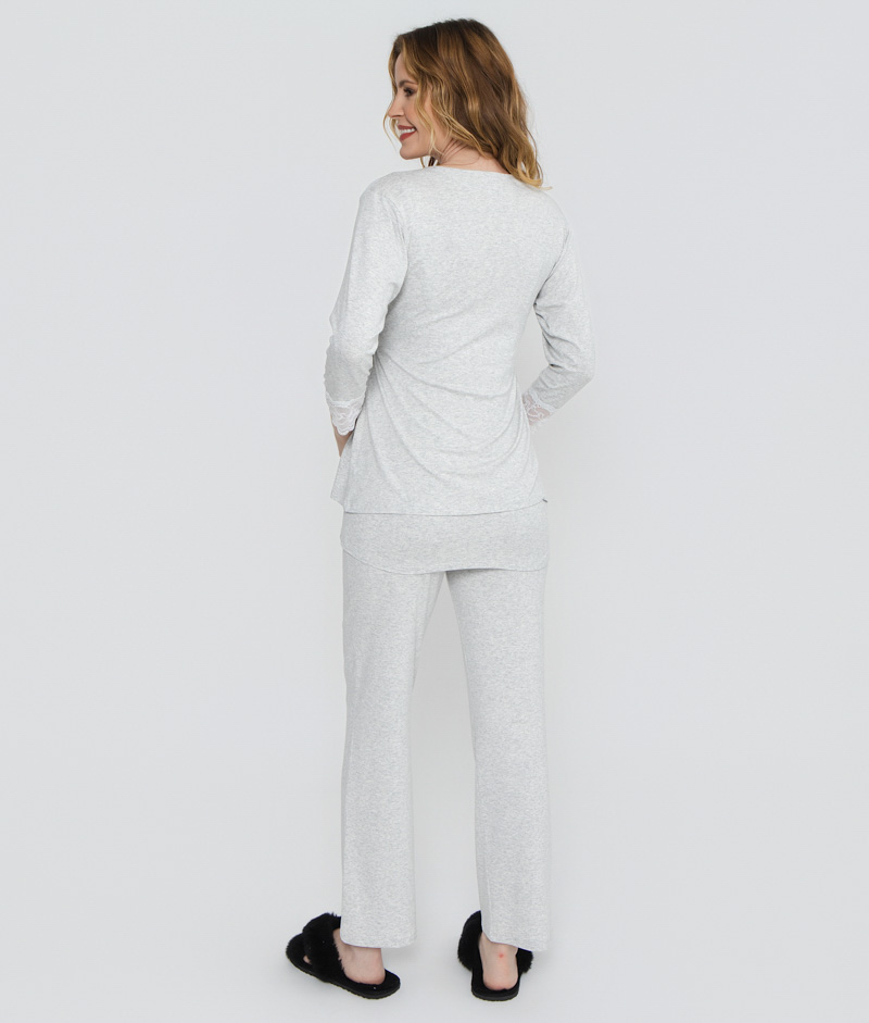 Pijama Gestante Larissa 3 Peças Mescla