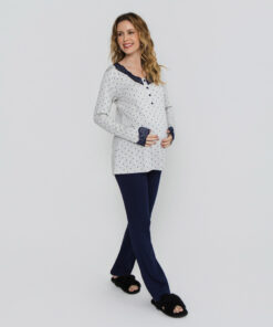 Pijama Gestante Visco Poá Marinho