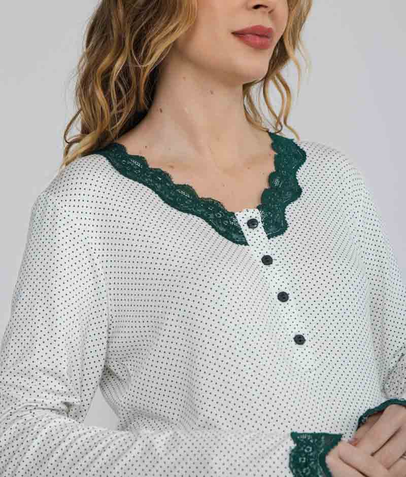 Pijama Gestante Visco Poá Verde