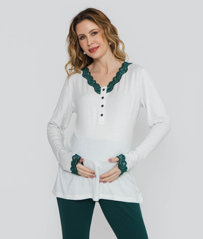 Pijama Gestante Visco Poá Verde