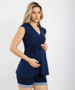 Bata Gestante Transpassada Azul Marinho