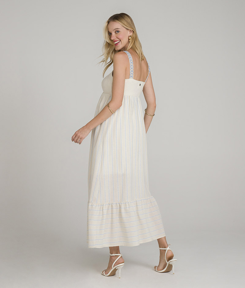 Vestido Gestante Listras Cielo com Detalhe Alça