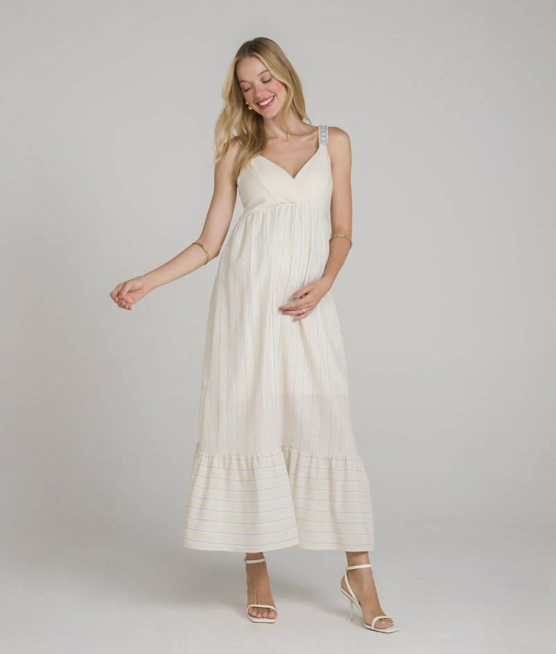 Vestido Gestante Listras Cielo com Detalhe Alça