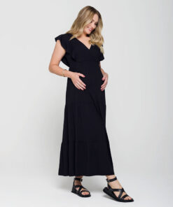 Vestido Gestante Malha Decote V Preto