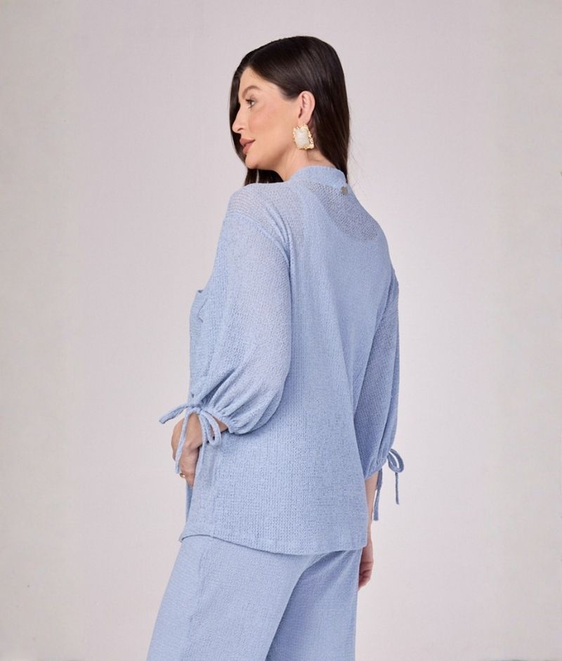 Blusa Gestante com Botões Malha Trico Fresh Azul Claro