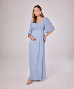Vestido Gestante Longo Malha Trico Fresh Azul claro