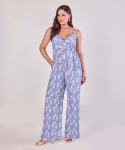 Macacão Malha Estampa Blu Celeste