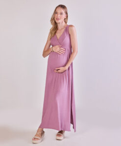 Vestido Gestante Longo Malha Ondulato Lilás
