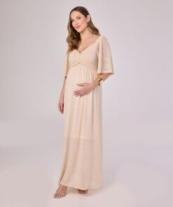 Vestido Gestante Longo Malha Trico Fresh Areia