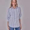 Camisa Gestante Manga Longa Listrada Azul