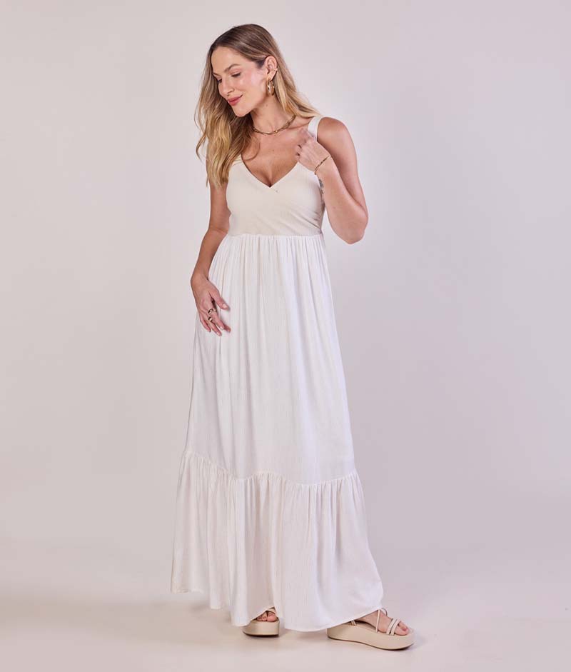 Vestido Gestante Longo Alças Viscolinho